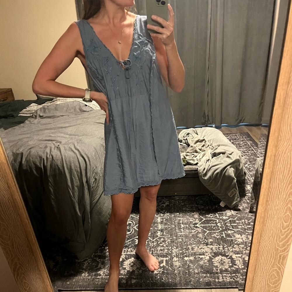 Zara tie-front mini shift dress with beading and embroidery embellishments
